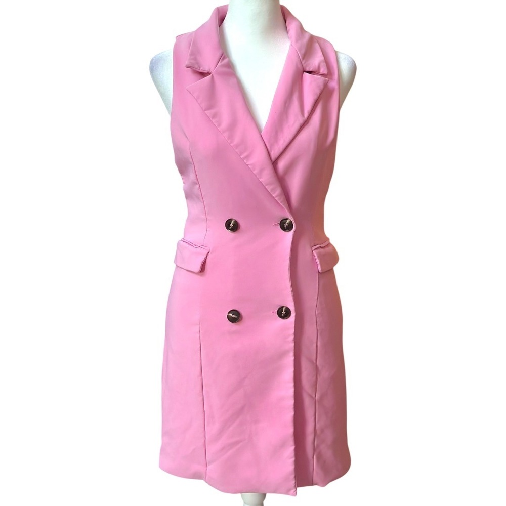 Love Tree Pink Double Breasted Blazer‎ Dress Sleeveless Mini Small Barbiecore